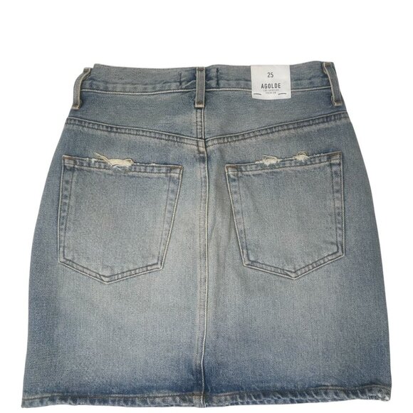 New Agolde Kat 80s Denim Mini Skirt 25 In Parking Lot Blue High Rise Y2K Retro - Picture 6 of 14